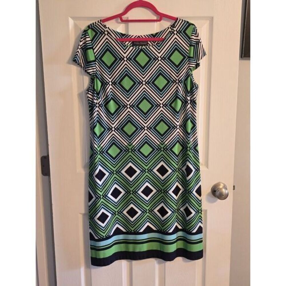 Jessica Howard Women's Green Blue Cap Sleeves Shift Dress‎ Size Large